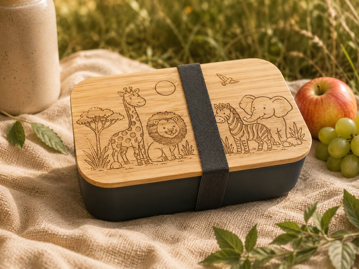 Broodtrommel in setting op picknick kleed